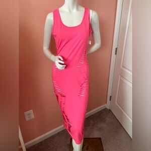 Uptown USA Pink Sleeveless Midi Dress with Cutouts